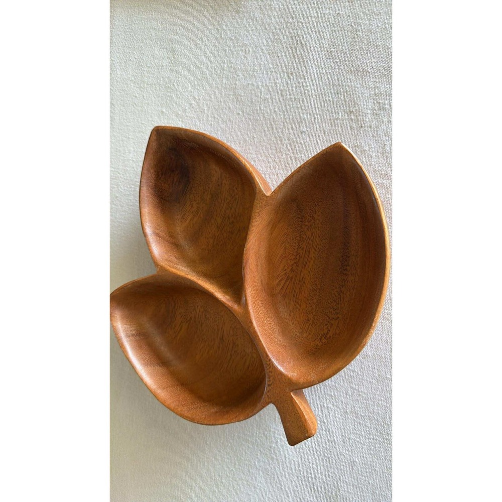 Vintage Blair Honolulu Monkeypod Wood Leaf Candy Bowl Tiki MCM Hawaiian Serving
